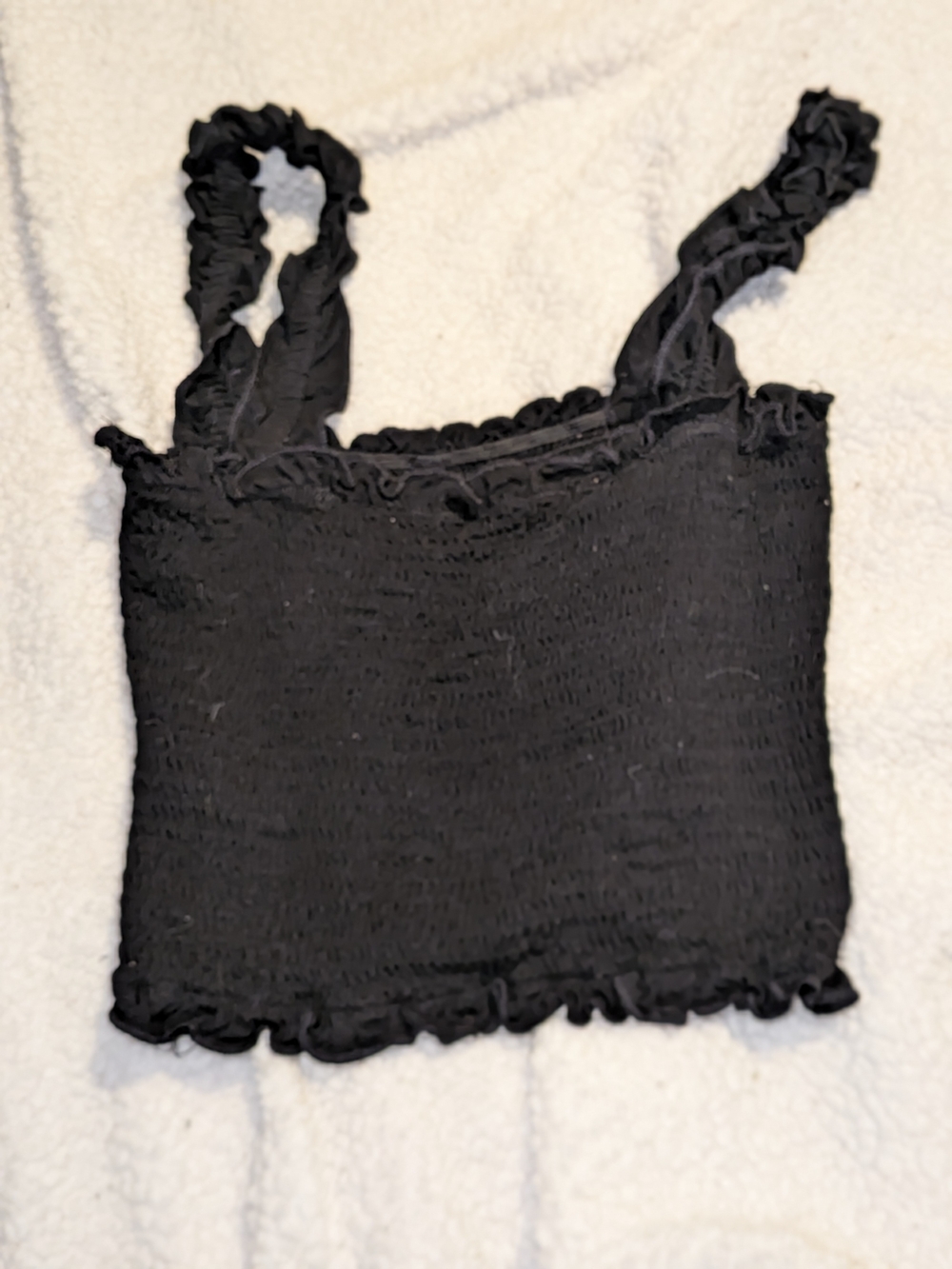SHEIN Black Smocked Tank with Ruffle Edge